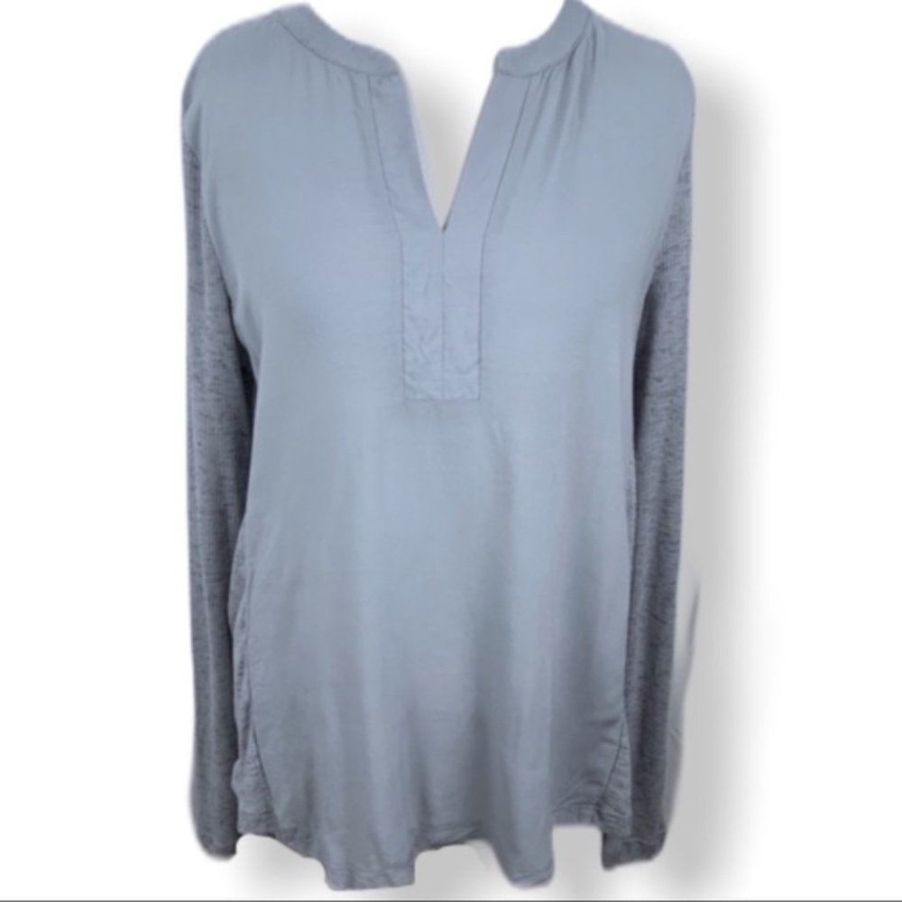 Pleione women's gray long sleeve contrast shirt, L